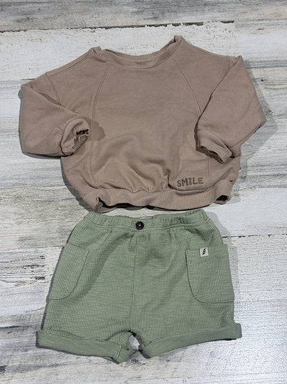 Easy Peasy Organic Cotton Blend Sweatshirt and Shorts - Size 18m - Very Good Used Condition