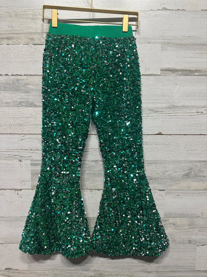 Girls Size 8-9 Green Sequined Flare Pants - Very Good Used Condition