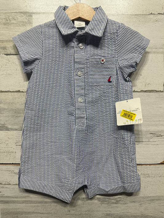 Boys Size 12m Starting Out  Seersucker Collared Romper - New With Tags