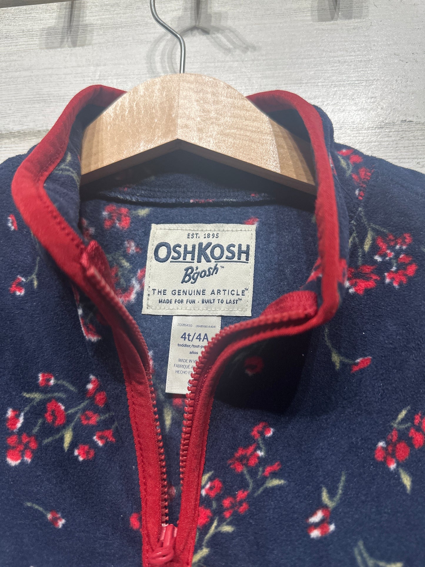 Girls Preowned Size 4t Osh Kosh Floral Fleece Quarter Zip Pullover - Very Good Used Condition