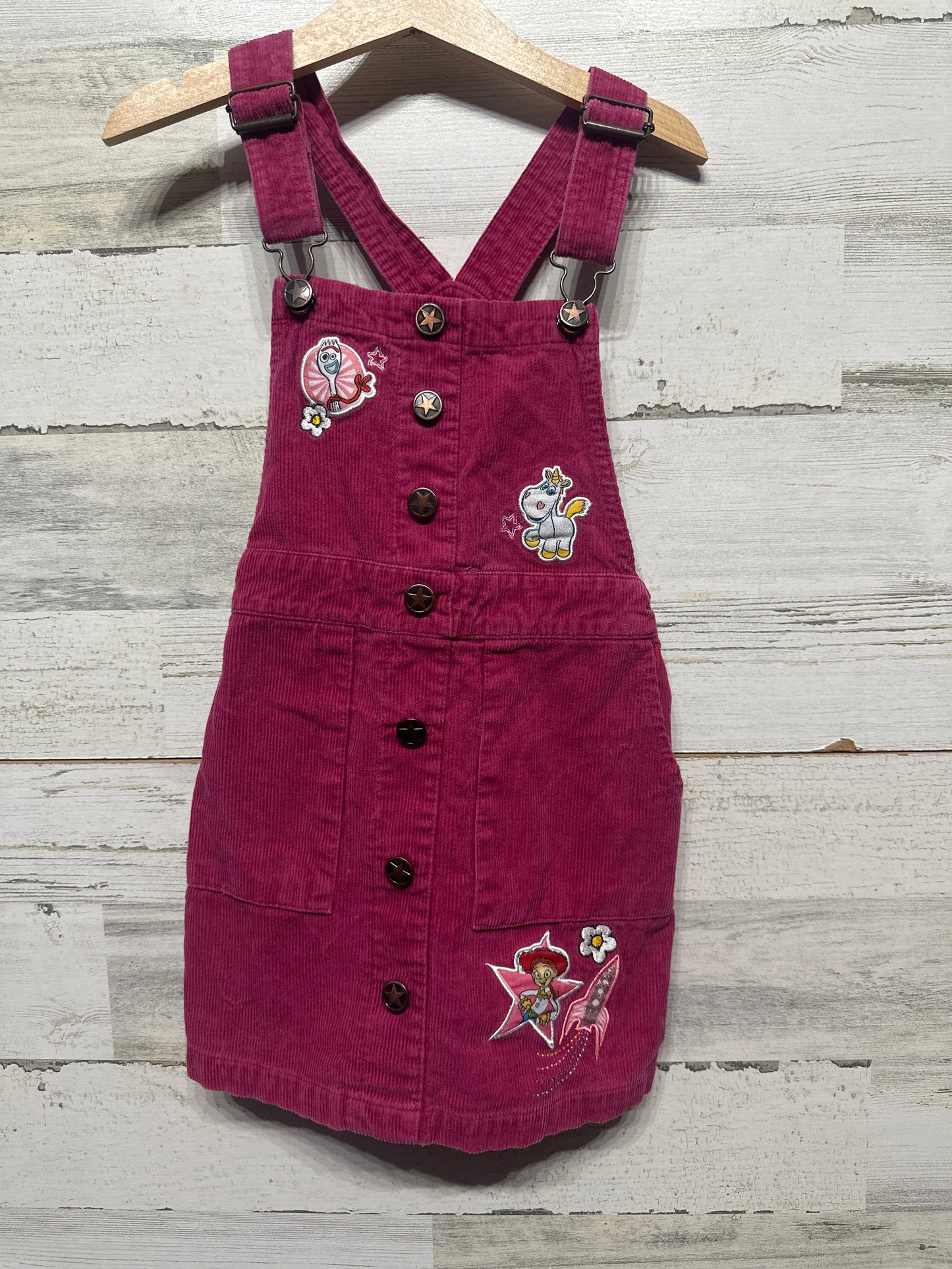 Girls Size 5/6 Disney Toy Story Cord Overall Dress (With Adjustable Waist)  - Very Good Used Condition