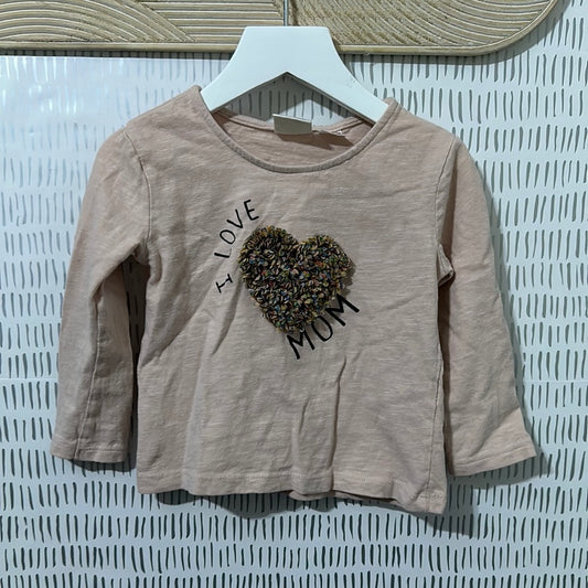 Girls Size 2/3 Zara I Love Mom Long Sleeve Shirt - Good Used Condition