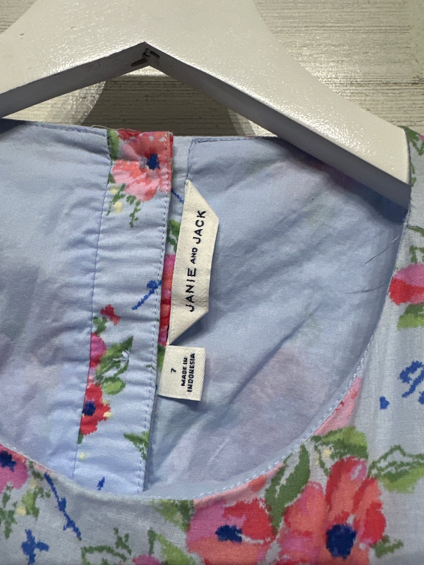 Girls Size 7 Janie and Jack Floral Puffed Sleeve Dress- Very Good Used Condition