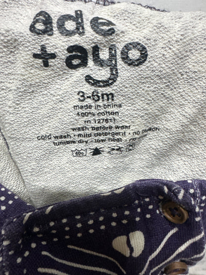 Size 3-6m Ade+ Ayo Dark Purple Cotton Romper - Good Used Condition