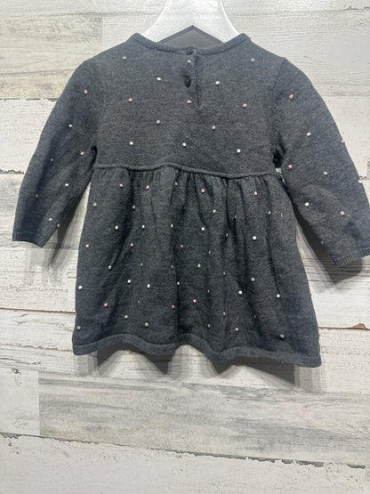 Girls Size 6m H&M Knit Grey Polka Dot Dress - Very Good Used Condition