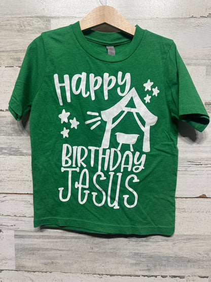 Preowned Size 4-5 XS Next Level Youth Happy Birthday Jesus Green T-Shirt - Very Good Used Condition