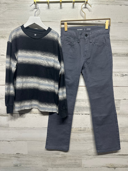 Boys Size 8 Gap Long Sleeve Shirt and Size 8 Slim Straight Old Navy Grey Pants - Very Good Used Condition