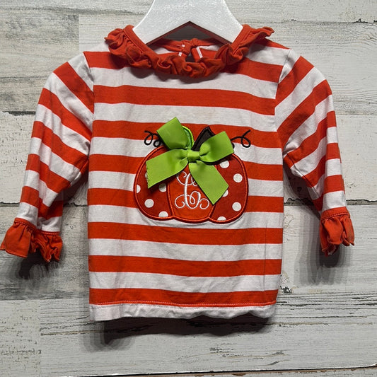 Girls Size 9m Ruffle Pumpkin Applique Shirt with "C" Initial Embroidered - Good Used Condition