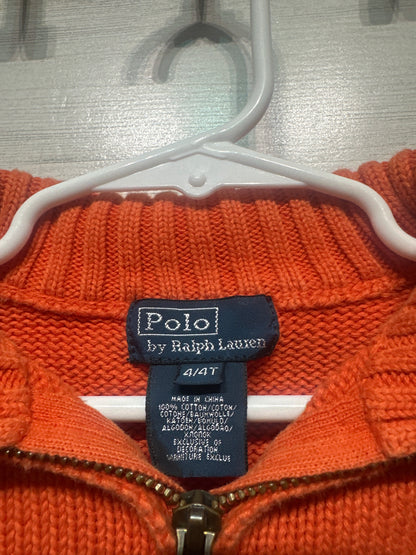 Boys Size 4t/4 Polo Ralph Lauren Orange Quarter Zip Sweater - Very Good Used Condition