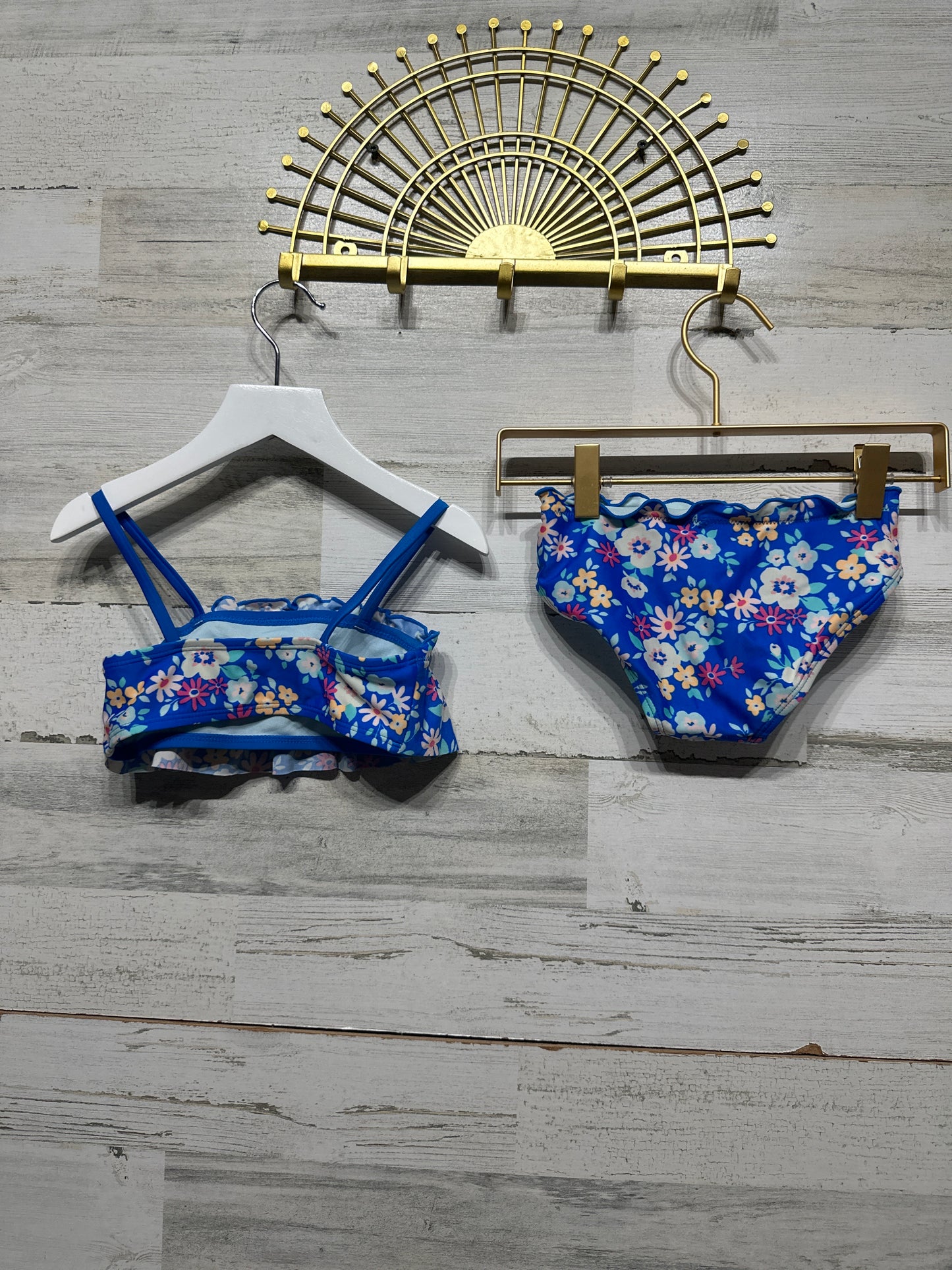 Girls Preowned Size 4/5 XS Cat and Jack Two Piece Blue Floral Swimsuit - Good Used Condition