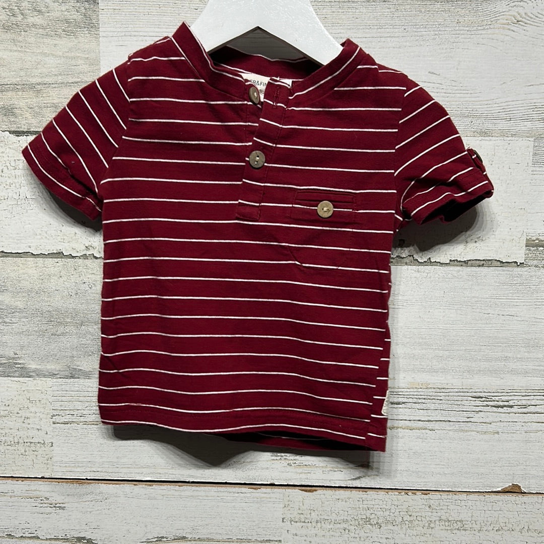 Boys Size 6-12m Sawyer and Finn Clothing Maroon striped Shirt -  Good Used Condition