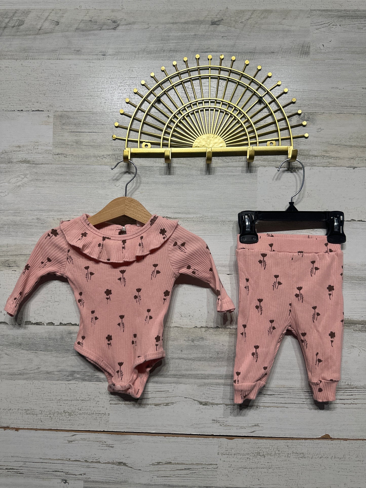 Ribbed Floral Girls 1-3m Outfit Set - SHEIN VGUC