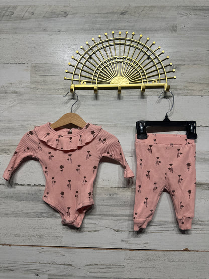 Ribbed Floral Girls 1-3m Outfit Set - SHEIN VGUC