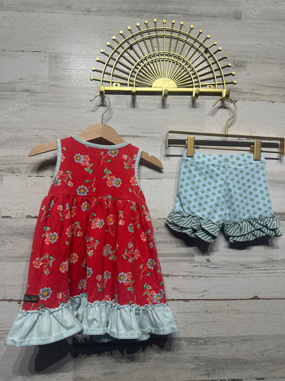 Matilda Jane Girls Size 2 Floral Dress and Polka Dot Ruffle Shorties VGUC