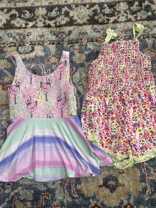Girls 2T Flamingo Tunic and Smocked Floral Romper VGUC