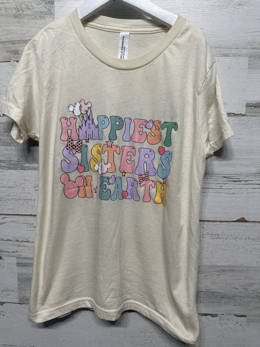 Happiest Sisters on Earth T-Shirt - Girls Size Medium - Good Used Condition
