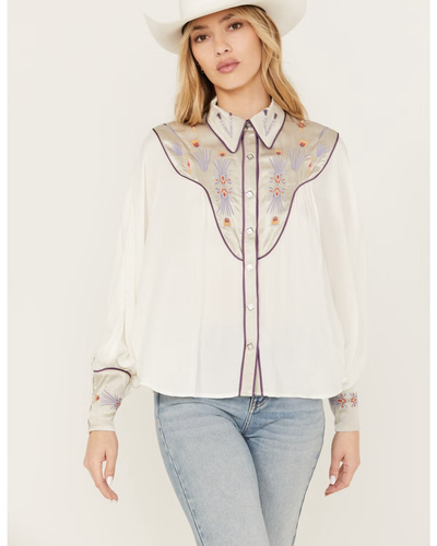 Shyanne Ranch Western Top Womens XXL White Embroidered Dolman Button Down EUC0