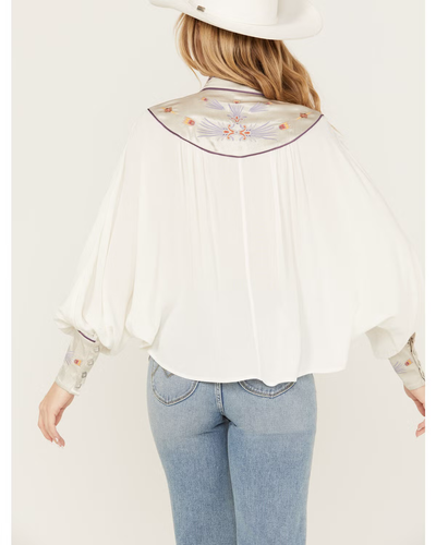 Shyanne Ranch Western Top Womens XXL White Embroidered Dolman Button Down EUC3