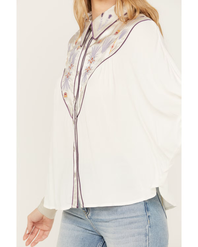 Shyanne Ranch Western Top Womens XXL White Embroidered Dolman Button Down EUC2