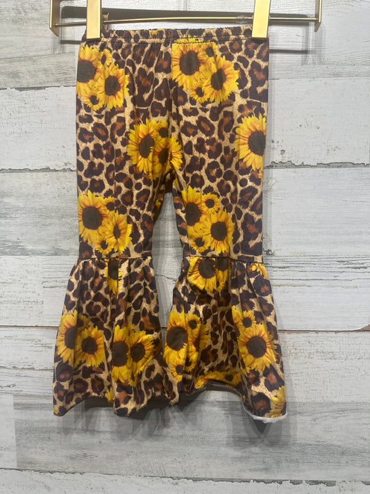 Girls Size 6-12m Leopard Sunflower Flared Pants - Very Good Used Condition