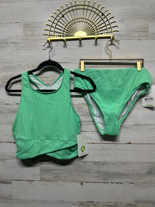 Women's Size Medium Next Brand High Neck Top and High Waist Bottom Green In The Groove Ribbed Two Piece Swimsuit - New With Tags