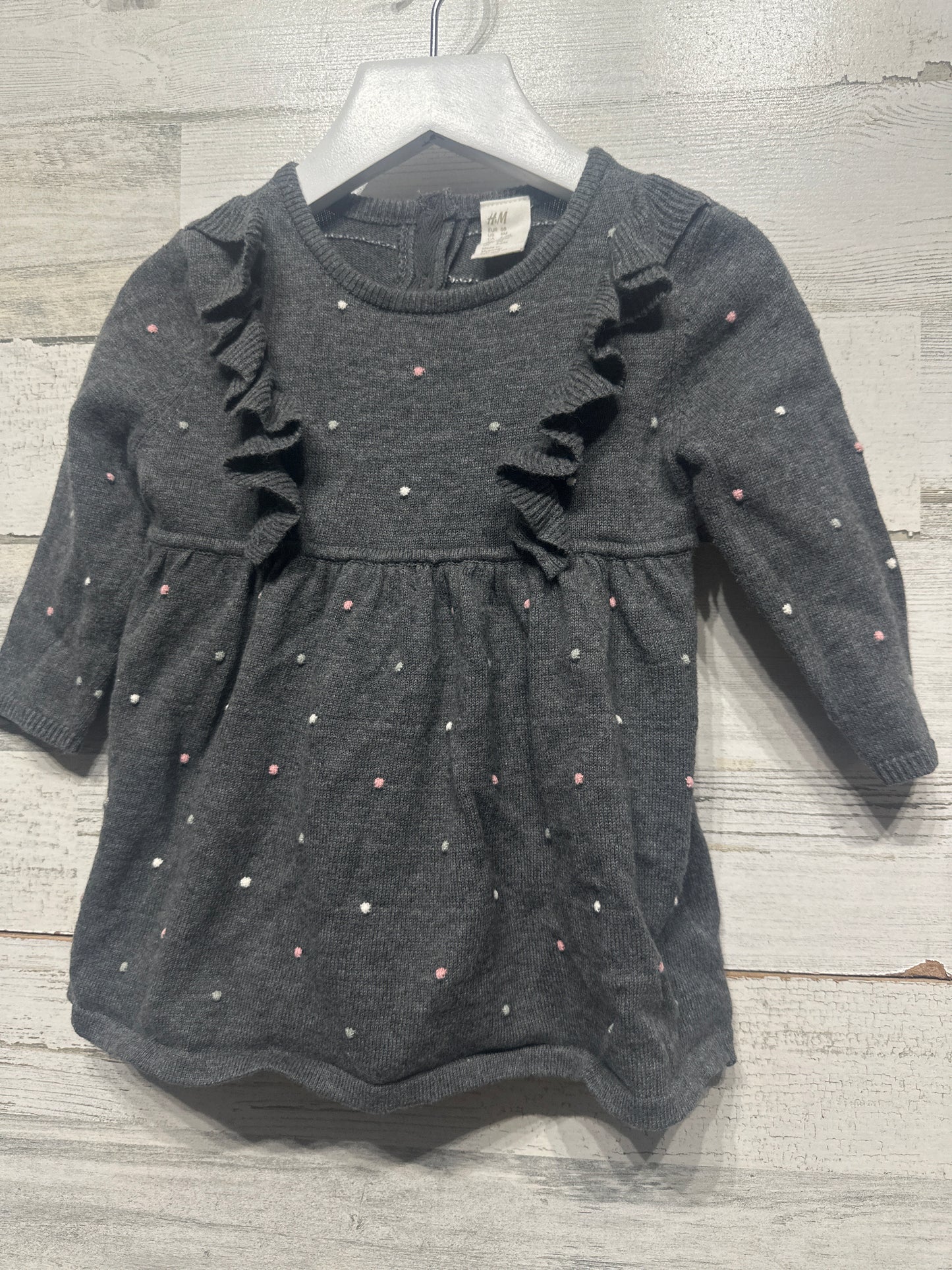 Girls Size 6m H&M Knit Grey Polka Dot Dress - Very Good Used Condition