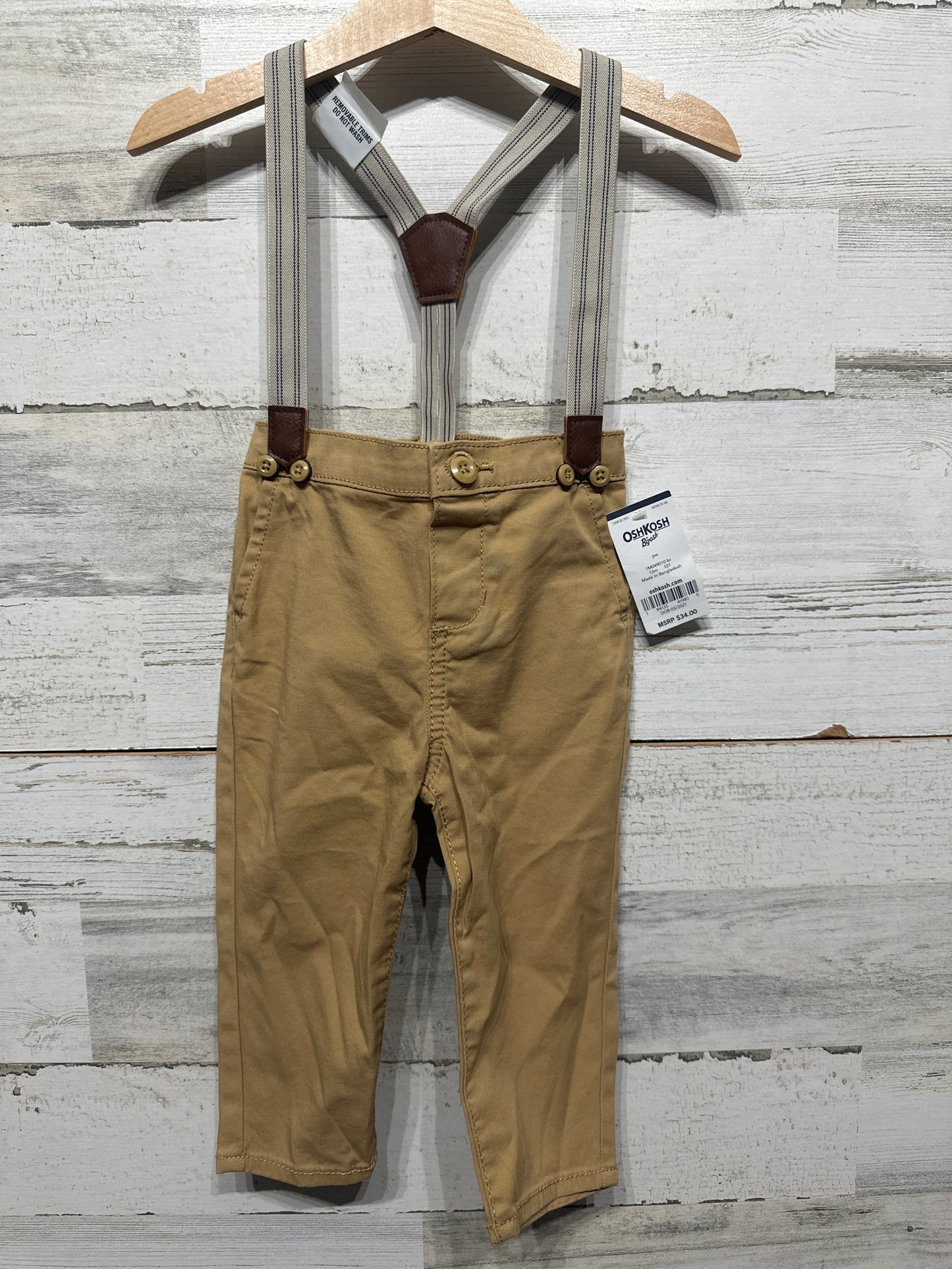 Boys Size 12m Osh Kosh Khaki Pants with Suspenders - New With Tags