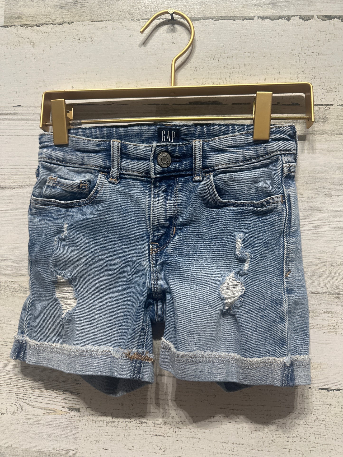 Girls Size 7 Gap amidi Adjustable Waist Distressed Denim Shorts - Very Good Used Condition