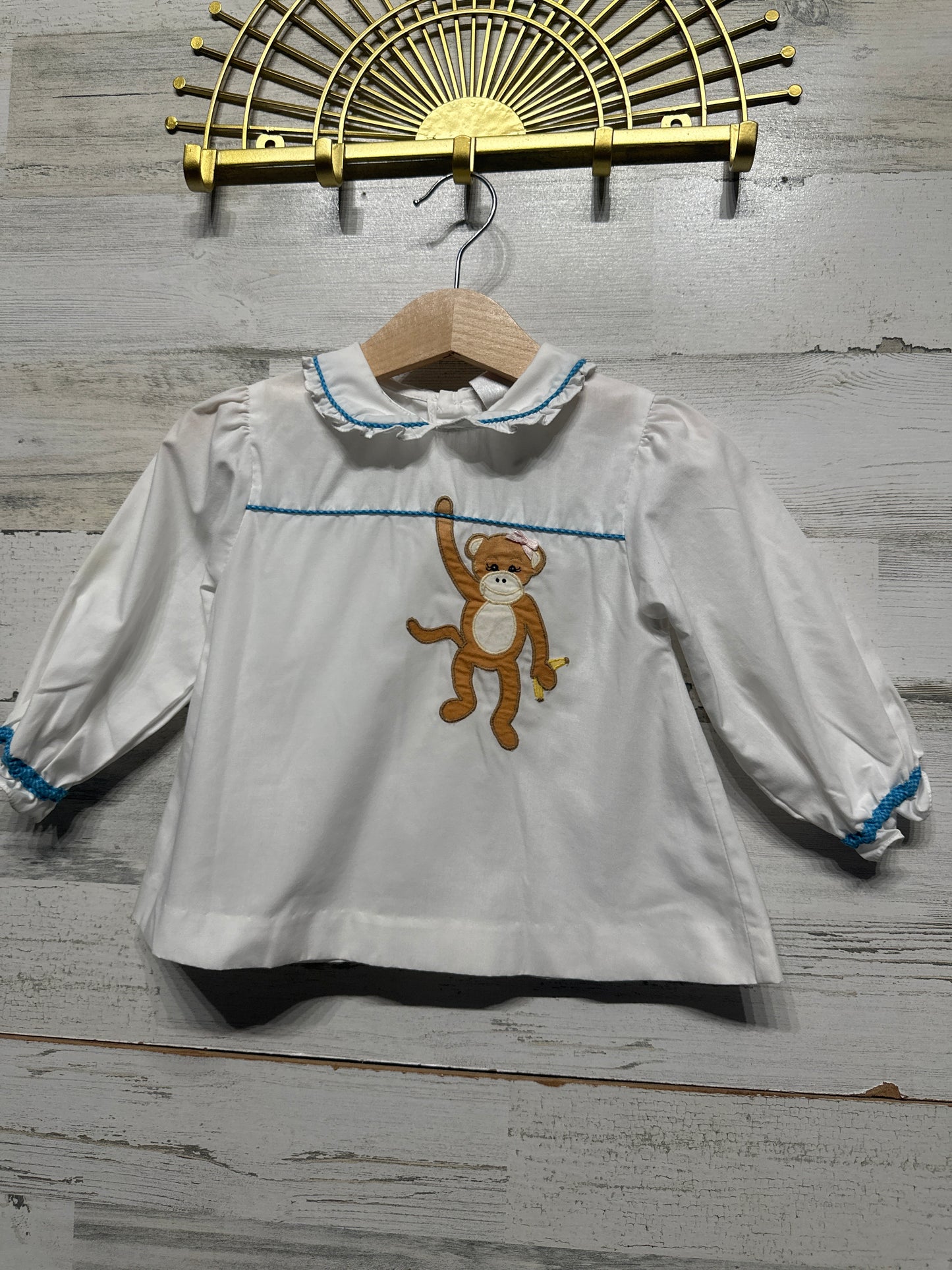 Girls Size 12m ZU Monkey Applique Dress - Good Used Condition