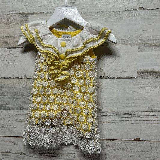 Girls Size 6-9m Mud Pie Yellow Dress with White Lace Overlay - Good Used Condition