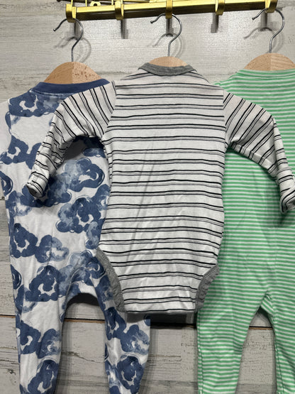 Boys Preowned Size 0-3m Organic Cotton Clothing Lot (3 Pieces) - Good Used Condition