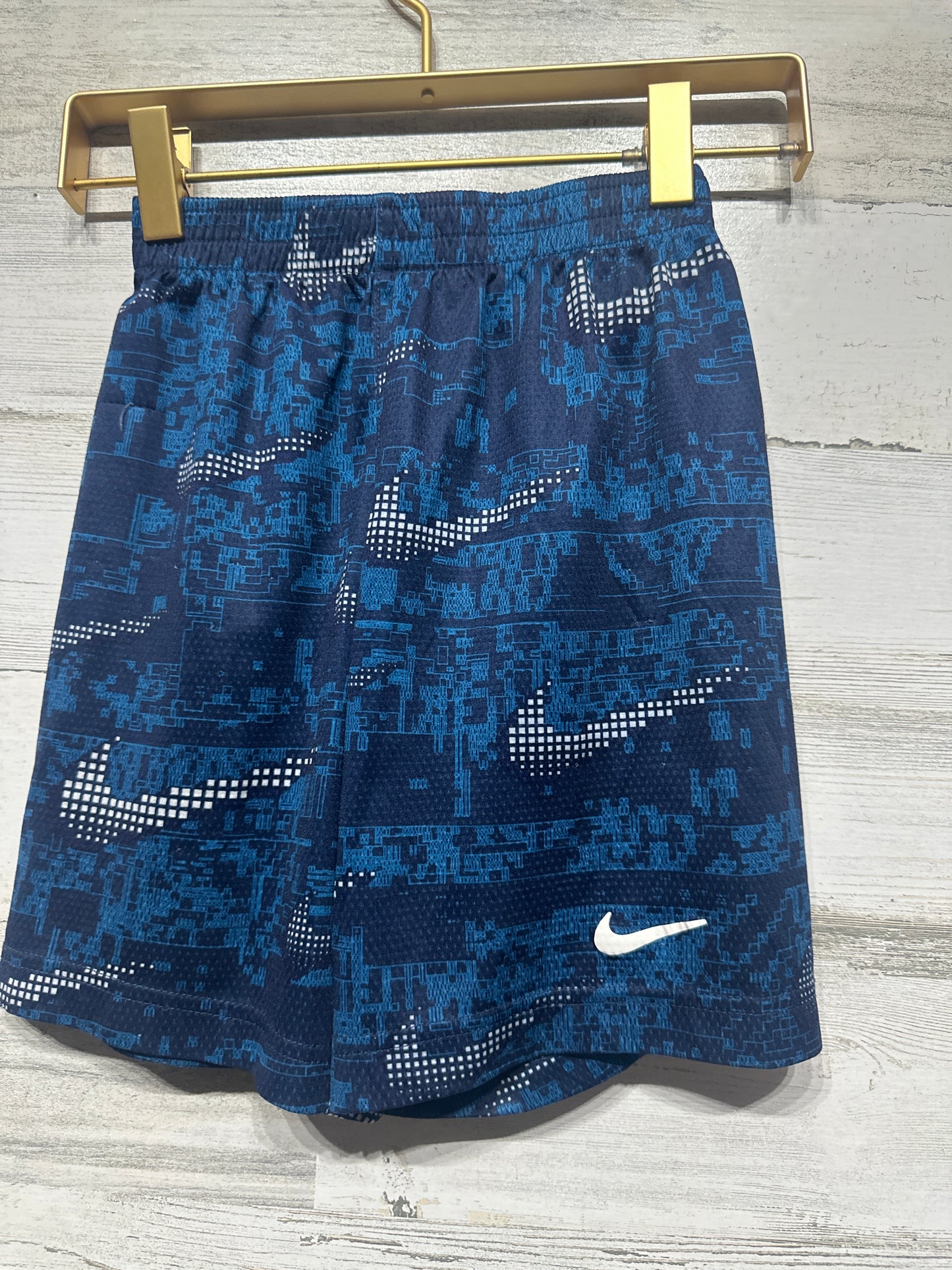 Boys Preowned Size 7 (Fits 6-7 years) Navy Check Printed Active Shorts - Very Good Used Condition