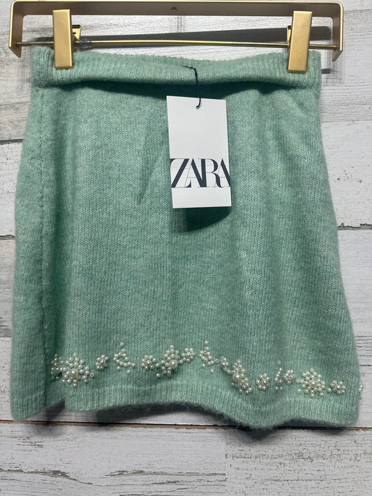 Girls Size 8-9 years (130cm) Zara Pistachio Knit Pearl Accent Skirt - New With Tags