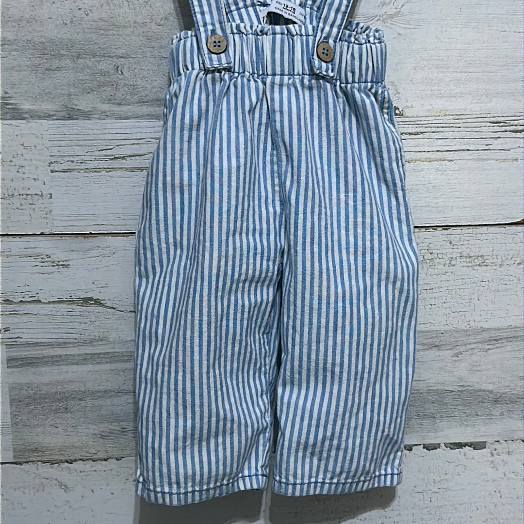 Boys Size 12-18m Zara blue and white striped pants with suspenders - good used condition