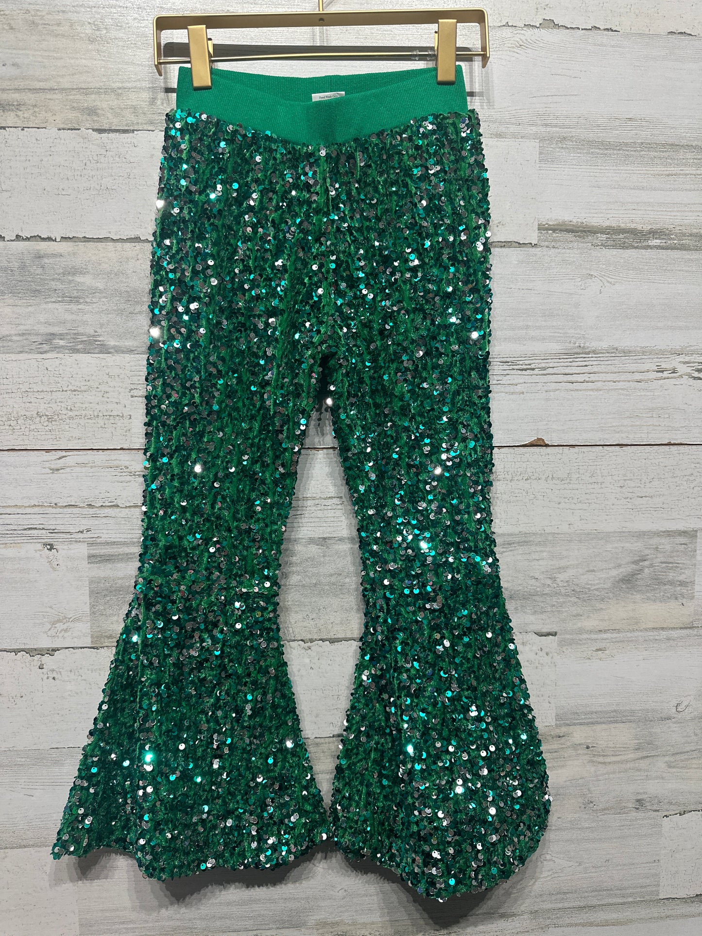 Girls Size 8-9 Green Sequined Flare Pants - Very Good Used Condition