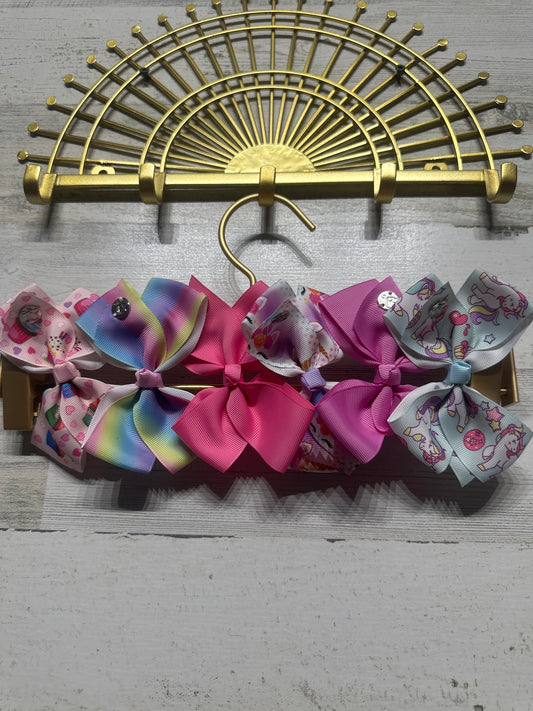 4.5” Hair Bow Lot on Alligator Clips (Set of 6) - Good Used Condition