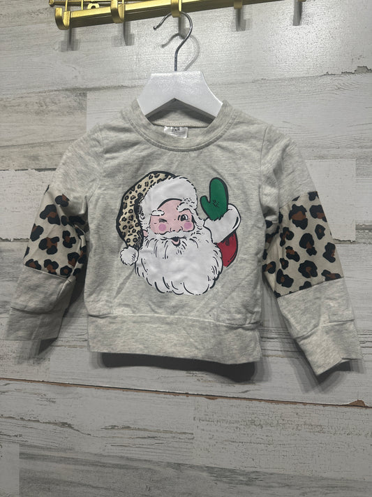 Girls Size 12-18m Leopard Santa Long Sleeve Shirt  - Very Good Used Condition