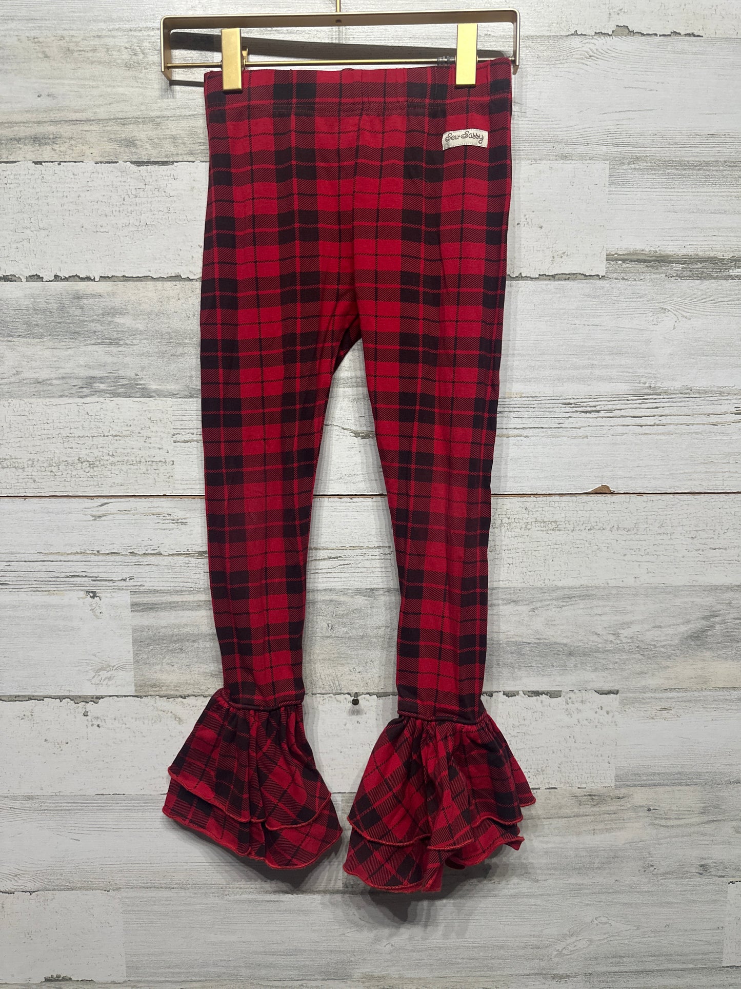Sew Sassy Plaid Ruffle Leggings - Red and Black Girls Size 8 - Very Good Used Condition