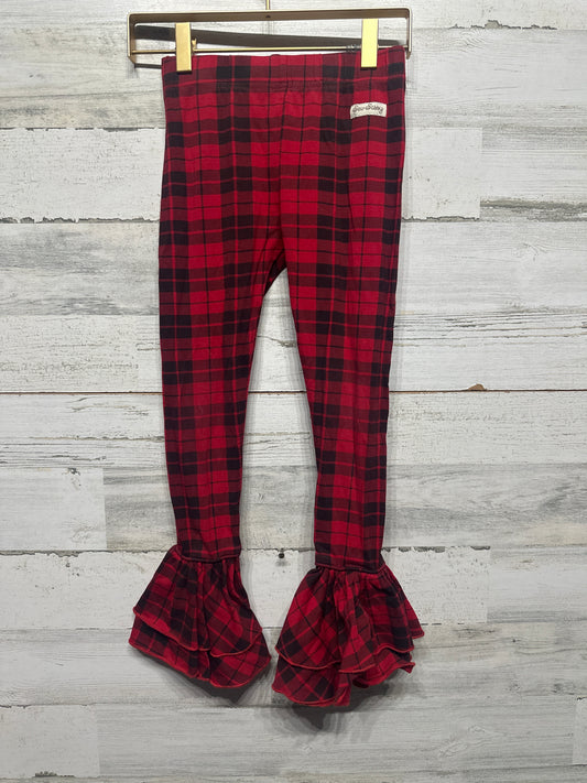 Sew Sassy Plaid Ruffle Leggings - Red and Black Girls Size 8 - Very Good Used Condition