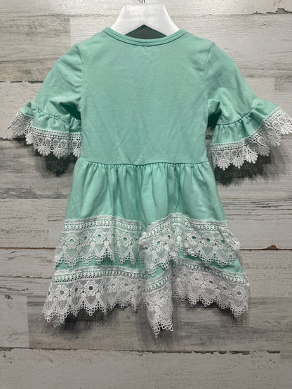 Girls Size 4 Mint Green Lace Trim Dress - Good Used Condition