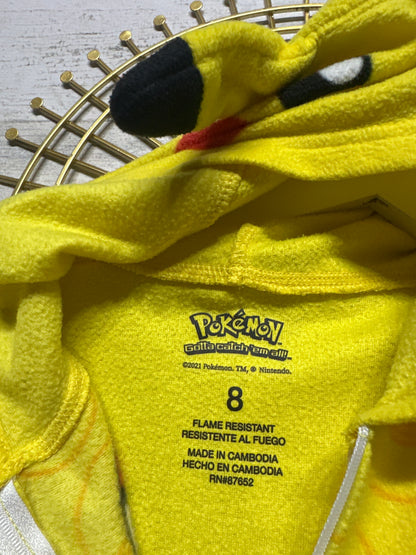 Boys Size 8 Pokémon Pikachu Zip Up one Piece Hooded Pajamas - Good Used Condition