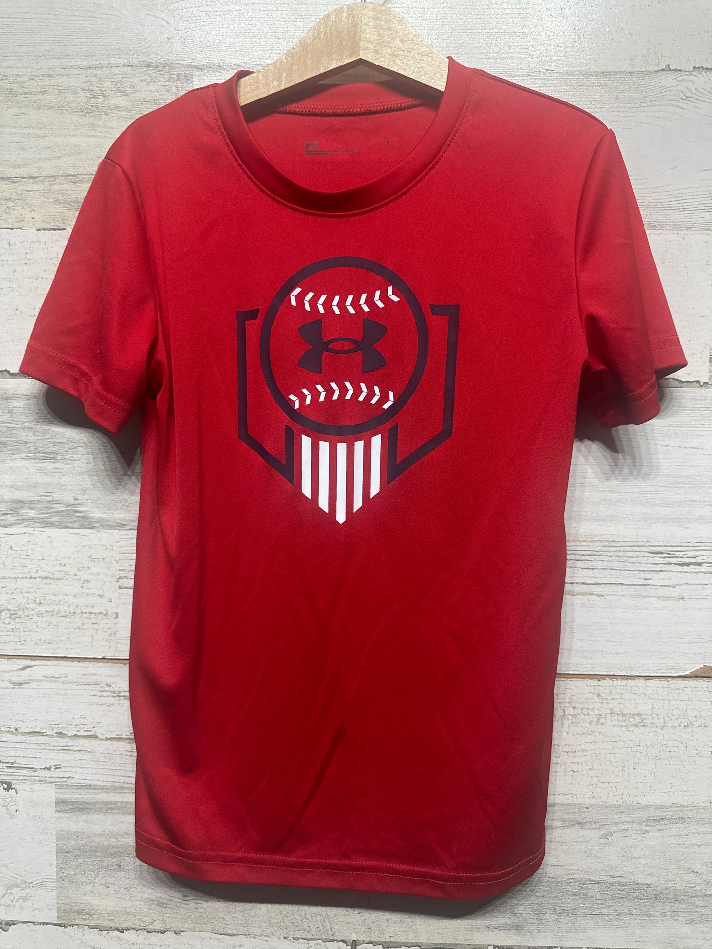 Boys Size 7 Under Armour Red Baseball Shirt - Good Used Condition*