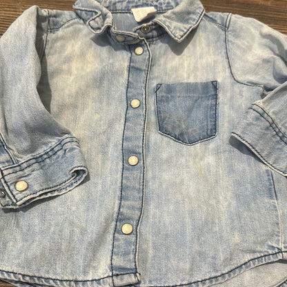 Boys Size 6-9m H&M denim pearl snap button up - play condition