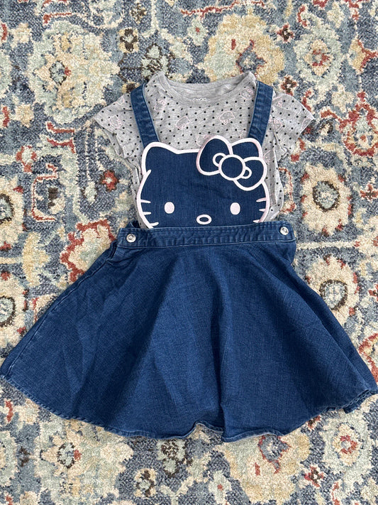 Hello Kitty Girls Size 6 Overall Dress and Shirt VGUC