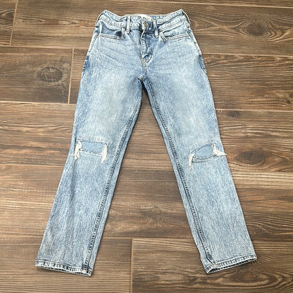 Girls Size 11/12 Abercrombie Kids High Rise Straight Adjustable Waist Distressed Jeans - Good Used Condition