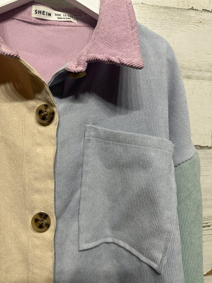 Girls Size 11/12 SHEIN Color Block Button Up - Very Good Used Condition