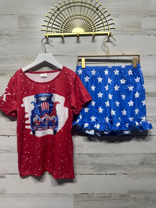 Girls Size 8-9 HCK Clothing Red White and Blue Gnome Outfit Set - New Without Tags