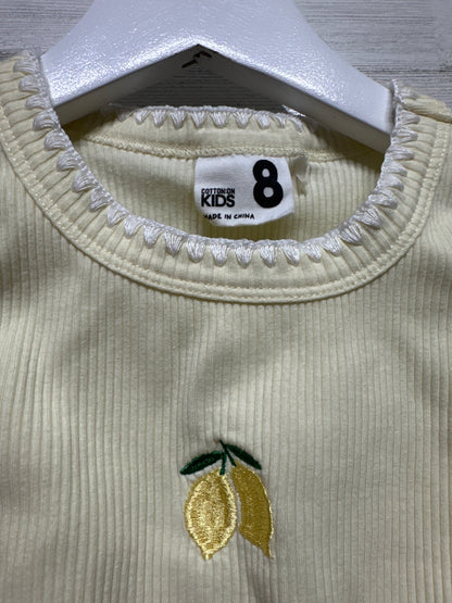Cotton On Kids Embroidered Yellow Ribbed Tank Top - Girls Size 8 - Play Condition*