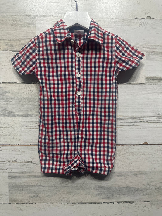 Boys Size 12m Celebrate Patriotic Plaid Romper - Good Used Condition