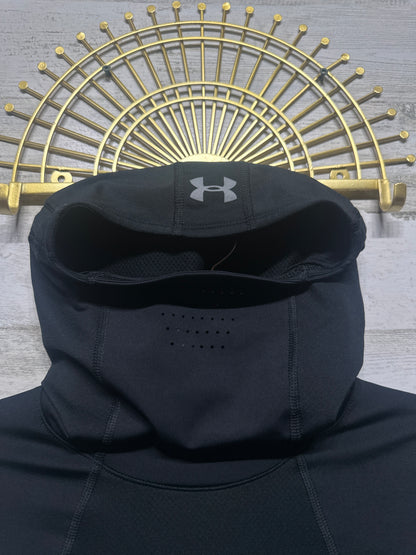 Women's Size Large Under Armour Run Fitted COLDGEAR Black Hoodie with Face Mask - Very Good Used Condition